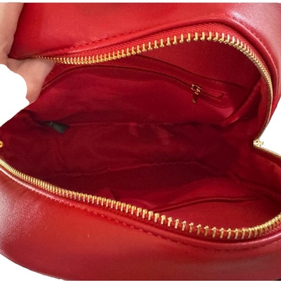 Vibrant Red Quilted Leather Backpack with Gold Logo - Picture 2 of 5